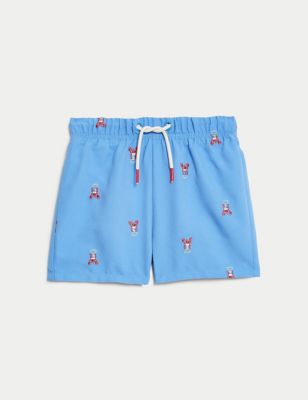M&S Boys Lobster Print Swim Shorts (0-3 Yrs) - 0-3 M - Blue Mix, Blue Mix