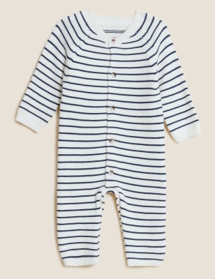 

M&S Collection Gestrickter Einteiler aus reiner Baumwolle mit Streifenmuster (0-3 Jahre) - Cream Mix, Cream Mix