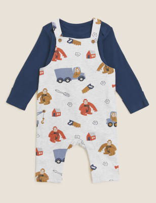 

M&S Collection Conjunto de 2 piezas 100% algodón con diseño de monos (0-3 años) - Light Grey, Light Grey