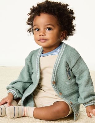 M&S Boy's Pure Cotton Peter Rabbit Knitted Cardigan (0-3 Yrs) - 0-3 M - Green Mix, Green Mix,Navy M
