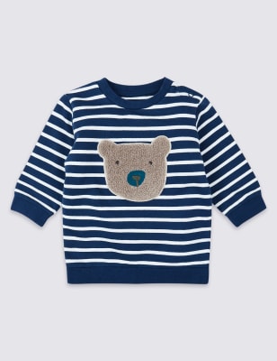 Sweat en coton biologique &agrave; motif ours et rayures