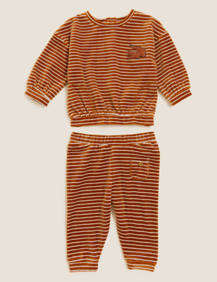 

M&S Collection Conjunto de 2 piezas de velvetón de algodón de rayas (0-3 años) - Ginger, Ginger
