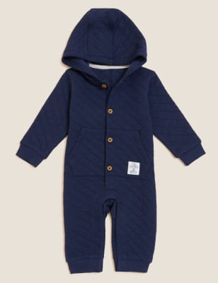 

M&S Collection Mono con capucha de algodón acolchado (0-3 años) - Dark Indigo, Dark Indigo