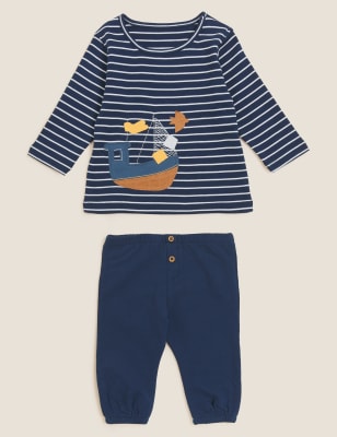 

Boys M&S Collection 2pc Cotton Rich Striped Outfit (0-3 Yrs) - Indigo, Indigo