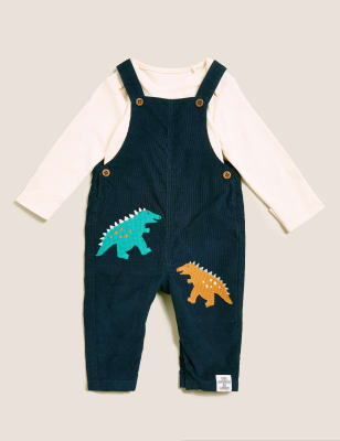 

M&S Collection Conjunto de 2 piezas 100% algodón con diseño de dinosaurios (0-3 años) - Navy Mix, Navy Mix