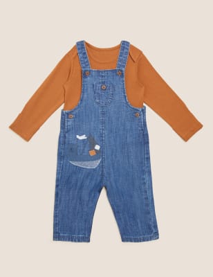 

M&S Collection Conjunto de 2 piezas 100% algodón con peto (0-3 años) - Denim Mix, Denim Mix