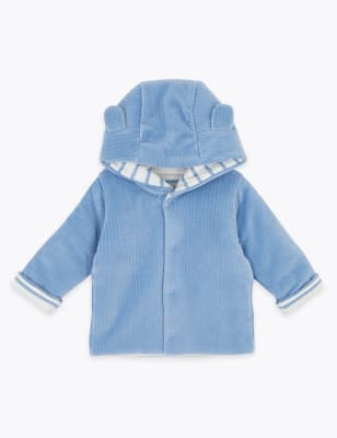 Veste en velours de coton à capuche (jusqu'au 12 mois) - Blue