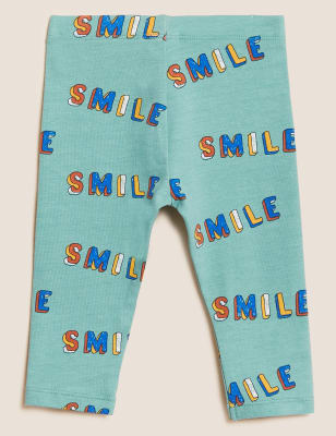 

Boys M&S Collection Cotton Rich Smile Slogan Leggings (0-3 Yrs) - Sage, Sage