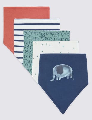 Lot de 5&nbsp;bavoirs style bandana en coton avec motif