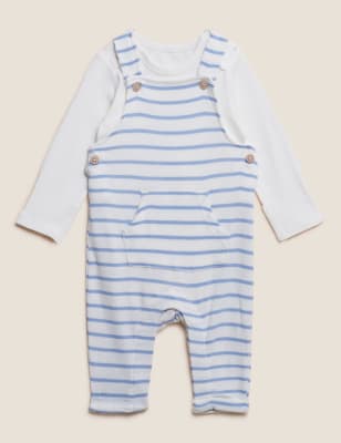 

Boys M&S Collection 2pc Pure Cotton Striped Outfit (0-3 Yrs) - Soft Blue Mix, Soft Blue Mix