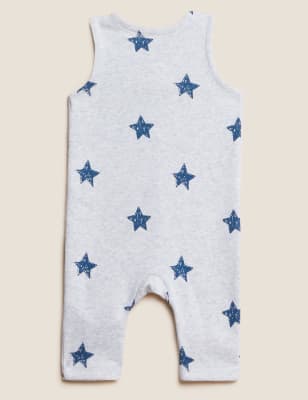 

M&S Collection Latzhose mit hohem Baumwollanteil und Sternmuster (0-3 J.) - Grey, Grey