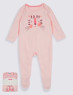 3 Pack Cat Sleepsuits | M&S