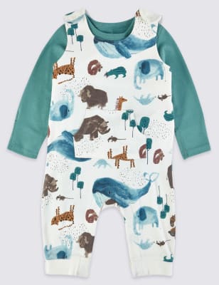 Ensemble 2&nbsp;pi&egrave;ces avec salopette &agrave; motif animal