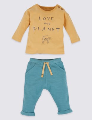 Ensemble 2&nbsp;pi&egrave;ces en jersey avec texte &laquo;&nbsp;Love My Planet&nbsp;&raquo;