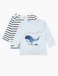 2 Pack Pure Cotton Whale Print Tops (7lbs-3 Yrs)