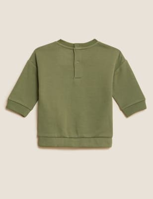 

M&S Collection Sudadera de algodón con texto (0-3 años) - Khaki/Olive, Khaki/Olive