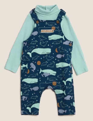 

Boys M&S Collection 2pc Cotton Rich Print Dungaree Outfit (0-3 Yrs) - Indigo Mix, Indigo Mix