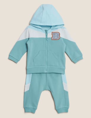 

M&S Collection Conjunto de 2 piezas de algodón con sudadera con capucha (0-3 años) - Mint Mix, Mint Mix