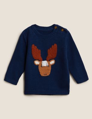 

Boys M&S Collection Pure Cotton Stag Knitted Jumper (0-3 Yrs) - Indigo Mix, Indigo Mix