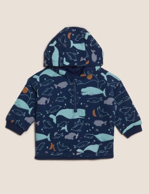 

M&S Collection Sudadera con capucha de algodón con estampado de animales (0-3 años) - Indigo Mix, Indigo Mix
