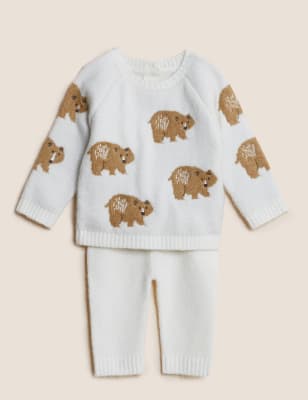 

Boys M&S Collection 2pc Knitted Bear Top & Bottom Outfit (0-3 Yrs) - Ivory Mix, Ivory Mix