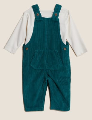 

M&S Collection 2-teiliges Latzhosen-Outfit aus reinem Baumwollcord (0-3 Jahre) - Green Mix, Green Mix