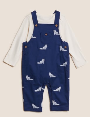 

M&S Collection 2-teiliges Outfit aus reiner Baumwolle mit Fuchsmotiv (1-3 Jahre) - Indigo Mix, Indigo Mix