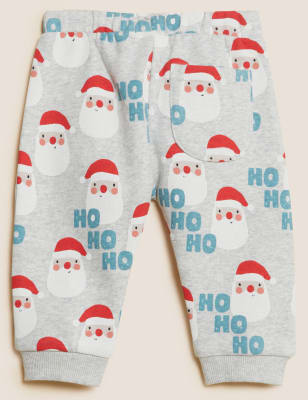 

M&S Collection Pantalón deportivo de algodón con estampado de Papá Noel (0-3 años) - Grey Mix, Grey Mix