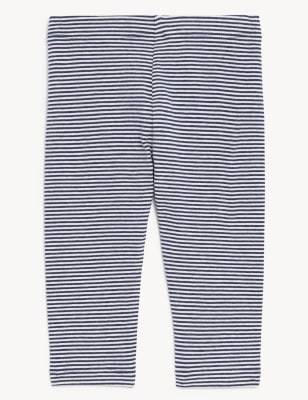 M&S Boys Cotton Rich Striped Leggings (0-3 Yrs) - 3-6 M - Navy Mix, Navy Mix