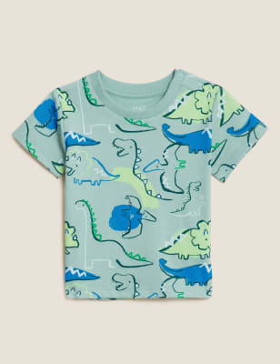 

Boys Pure Cotton Dinosaur T-Shirt (0-3 Yrs) - Dusted Mint, Dusted Mint