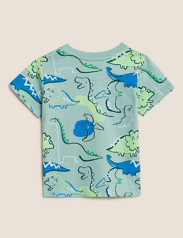 חולצת טי מכותנה טהורה עם עיטור דינוזאור (3-0 שנים) - IL