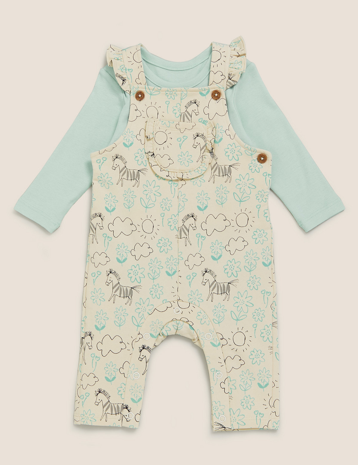 2pc Cotton Floral Zebra Dungaree Outfit (0-3 Yrs)