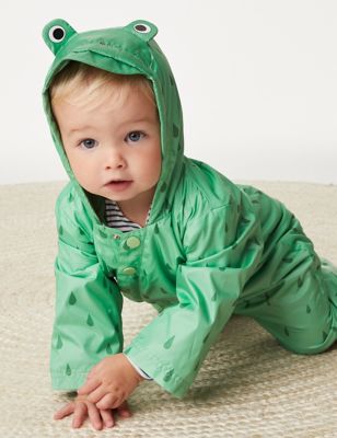 M&S Hooded Frog Puddlesuit (0-3 Yrs) - 0-3 M - Green Mix, Green Mix