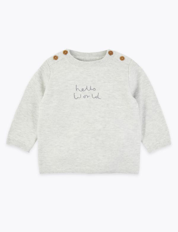 Organic Cotton Hello World Slogan Jumper (7lbs-12 Mths)