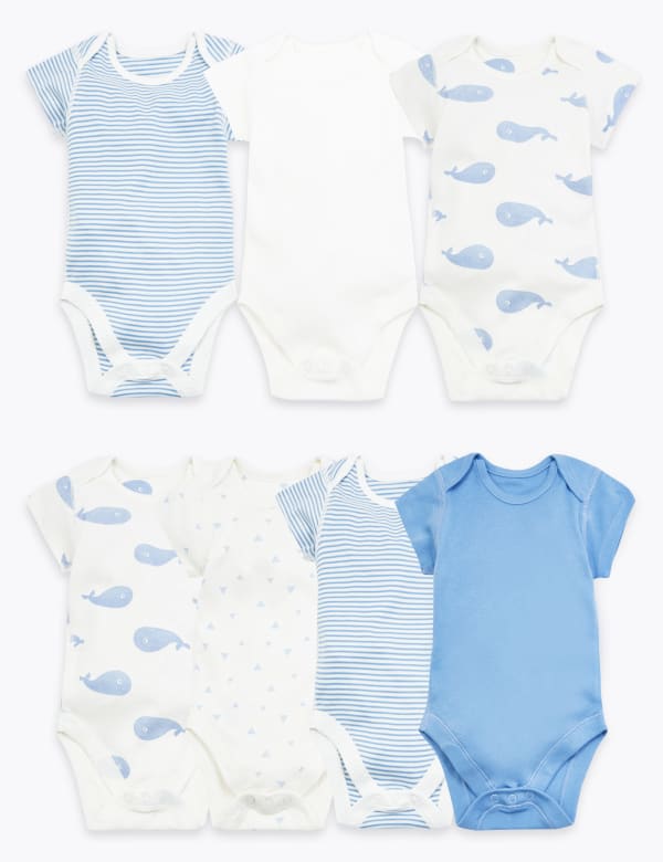 7 Pack Organic Cotton Patterned Bodysuits (5lbs-3 Yrs)