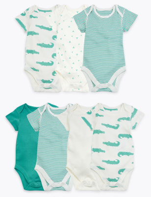 Lot de 7 bodys en coton biologique à motif (jusqu'au 3 ans) - Green Mix