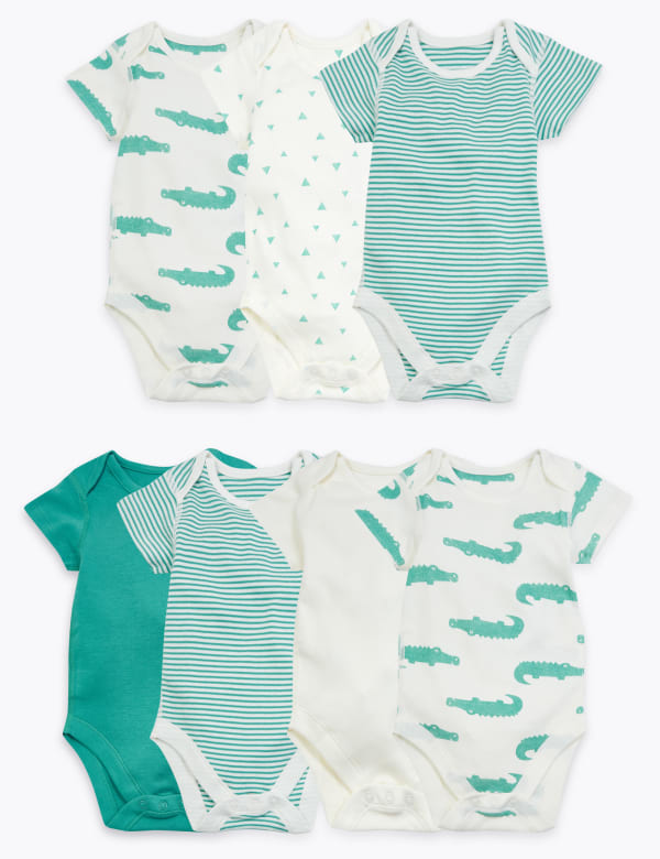 7 Pack Organic Cotton Patterned Bodysuits (5lbs-3 Yrs)