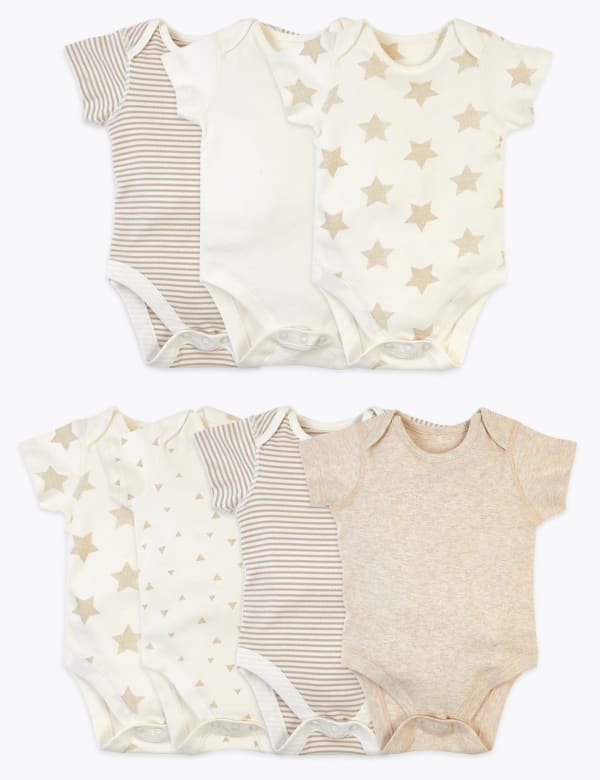 7 Pack Organic Cotton Patterned Bodysuits (5lbs-3 Yrs)
