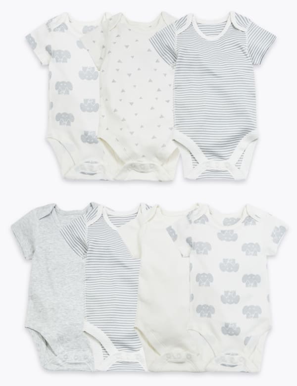 7 Pack Organic Cotton Patterned Bodysuits (5lbs-3 Yrs)