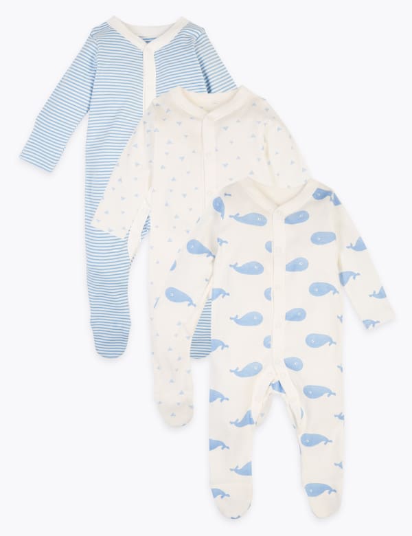 3 Pack Organic Cotton Patterned Sleepsuits (5lbs-3 Yrs)