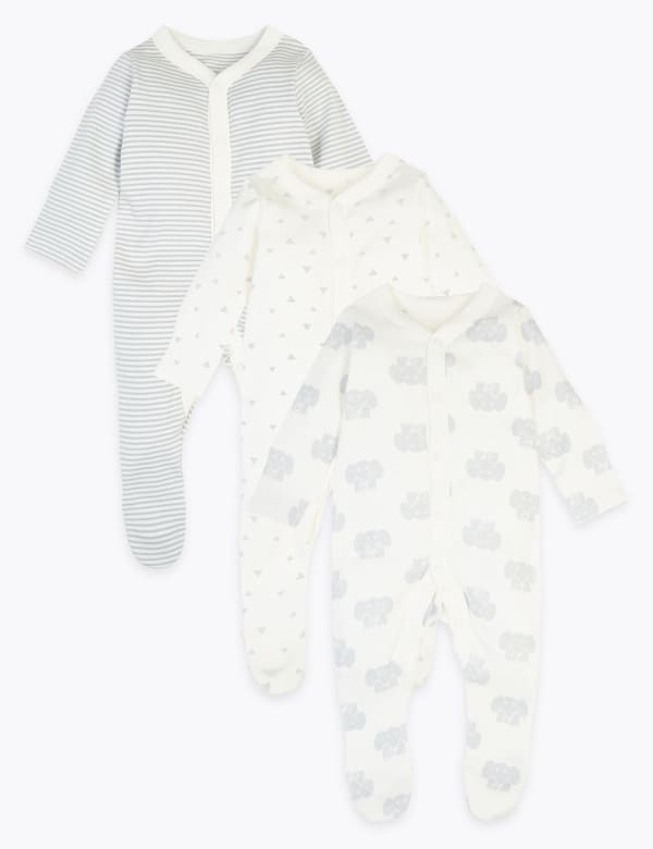 3 Pack Organic Cotton Patterned Sleepsuits (5lbs-3 Yrs)