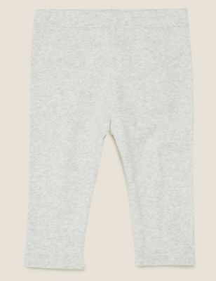 Marks And Spencer Unisex,Boys,Girls M&S Collection Cotton Rich Ribbed Leggings (0-3 Yrs) - Light Grey, Light Grey