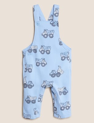 

M&S Collection Latzhose mit hohem Baumwollanteil und Traktormuster (0-3 J.) - Blue Mix, Blue Mix