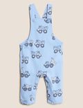 Cotton Rich Tractor Print Dungarees (0-3 Yrs)