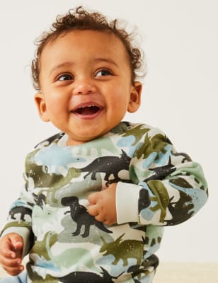 

M&S Collection Sudadera de algodón de dinosaurios (0-3 años) - Green Mix, Green Mix