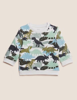 M&S Boys Cotton Rich Dinosaur Sweatshirt (0-3 Yrs)