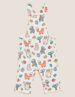 

M&S Collection Latzhose mit hohem Baumwollanteil und Waldmuster (0-3 J.) - Cream, Cream