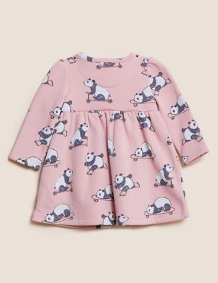 M&S Girls Cotton Rich Panda Print Dress (0-3 Yrs)