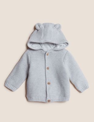 Boys M&S Collection Pure Cotton Chunky Knitted Cardigan (0-3 Yrs) - Grey Marl, Grey Marl