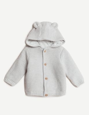 Boys M&S Collection Pure Cotton Chunky Knitted Cardigan (0-3 Yrs) - Grey Marl, Grey Marl